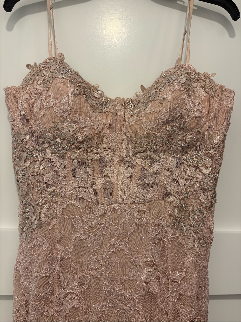 City Studio Blush Pink Lace Embellished Strapless Dress